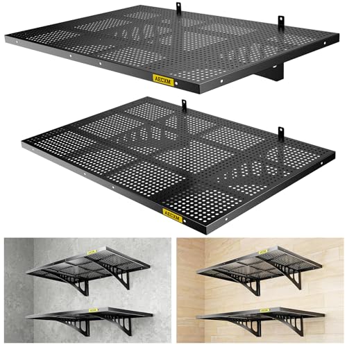 2 Pack 2x3ft Adjustable Garage Wall Shelving 560lbs Load Capacity Heavy Duty Wall Mounted Storage Shelf Metal Floating Shelves for Garage (2pack-2x3ft / Black)