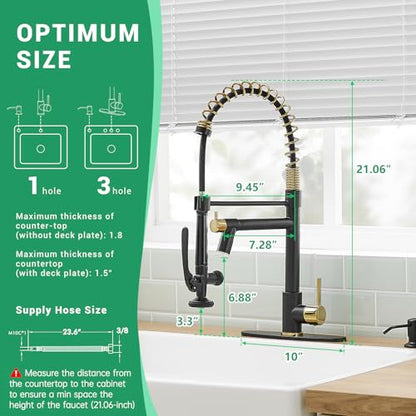 Commercial Kitchen Faucets with Pull Down Sprayer Matte Black&Gold (Black&Gold)