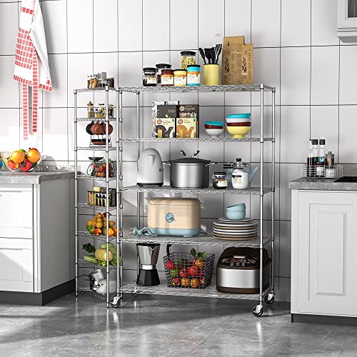 5 Tier NSF Metal Shelf Wire Shelving Unit (Chrome)