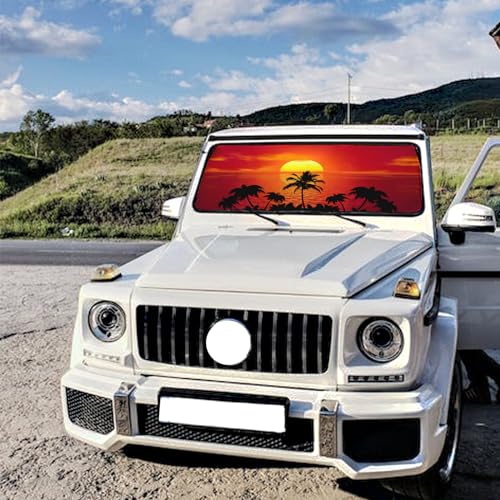 Sunset Style Car Windshield Sun Shade Umbrella Car Windshield Foldable Accessories Blocks Uv Rays Keeps Car Cool Car Window Shades Blocks UV Rays Car Accessories (One Size / Sunset Style)