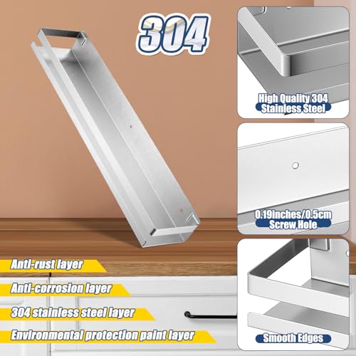 2 Pieces Stainless Steel Shelf Bathroom Shower Floating Shelves Wall Mounted Shower Caddy Basket Shelf Storage Organizer Shelves for Bathroom (19.69 Inches/ 50 cm / Silver)