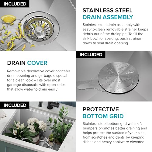 Kore 23 Inch Undermount Workstation Single Bowl 16 Gauge Deep Laundry Utility Stainless Steel Kitchen Sink with Accessories (Stainless Steel / 23 inch / Laundry Sink)