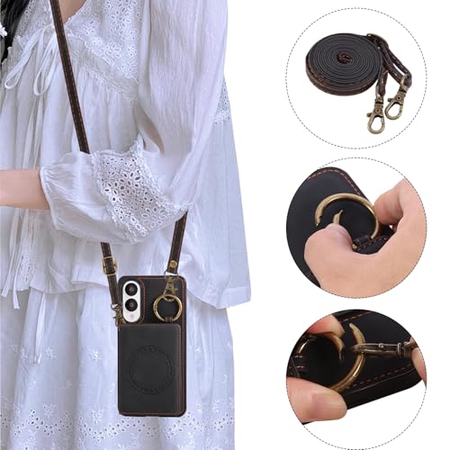 Compatible with Samsung Galaxy S25 Edge Wallet Case Screen Protector Crossbody Shoulder Strap Ring Buckle Stand Card Holder Magnetic Car Mount Phone Cover for S25Edge 25S S 25 25Edge Women Men Black (Black / for S25 edge)