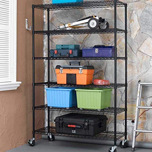 6 Tier Wire Shelf with Wheels (Black / 18"D x 48"W x 77"H)