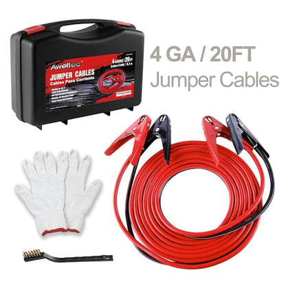 All Copper 4 Gauge 20 Feet Jumper Cables (4 Gauge 20 feet (Pure Copper))