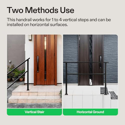 4 Step Stair Handrail 54"x36" Wrought Iron Porch Railing Black (Black / 4 Steps)