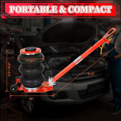 3T Triple Bag Air Jack 6600lbs Pneumatic Jack 3s Fast Lift Up 16in Airbag Jack with Adjustable Long Handle Heavy Duty Triple Air Bag Jack Lift for Cars Garage (3 Ton / red)