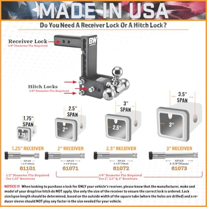 61101 Receiver Lock For 1.25" Receiver (Fits: 1.25" Receiver - Class I & II / 1PK (1) Receiver Lock)