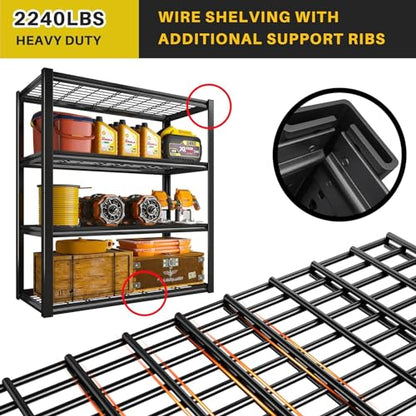 40" W Storage Shelves with Wire Mesh Panels for Garage Organization (Black)