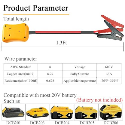 Jumper Cables with Adapter Compatible with Dewalt 20V Battery