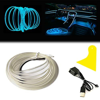 El Wire Ice Blue Interior Car LED Strip Lights (Ice Blue / 10 M)