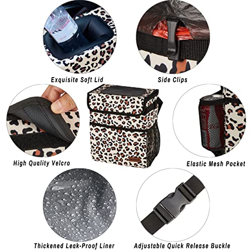 Cute Car Trash Can with Lid (Leopard Print / 2 Gallons)