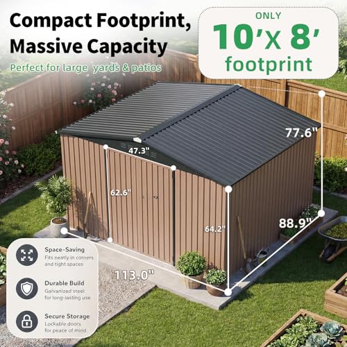 8' x 10' Large Waterproof Metal Outdoor Storage Shed (Gray / 8x10)