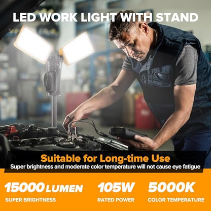 Upgraded 5000K 15000 LM 105 W LED Work Light with Telescoping Tripod (Pro-15000LM)