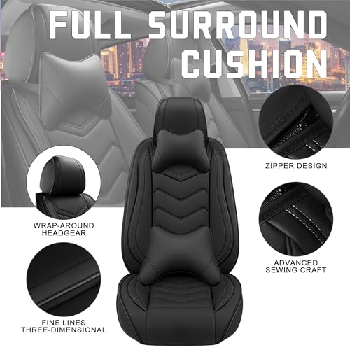 Car Seat Covers for Chrysler Pacifica 2004 (2 Pcs Front with Pillow / Pure Black)