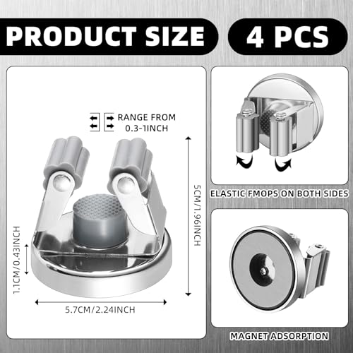 4 Pcs Magnetic Broom Holder Wall Mounted Anti Slip Rack (Silver)