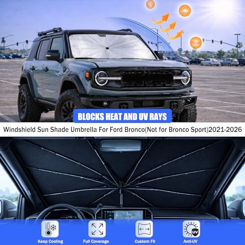 Car Windshield Sun Shade Umbrella for Ford Bronco 2021 (For Ford Bronco(Not for Bronco Sport)2021-2026)
