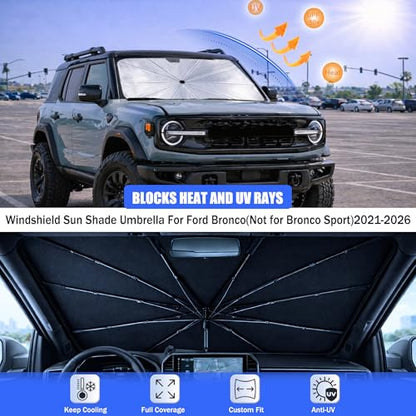 Car Windshield Sun Shade Umbrella for Ford Bronco 2021 (For Ford Bronco(Not for Bronco Sport)2021-2026)