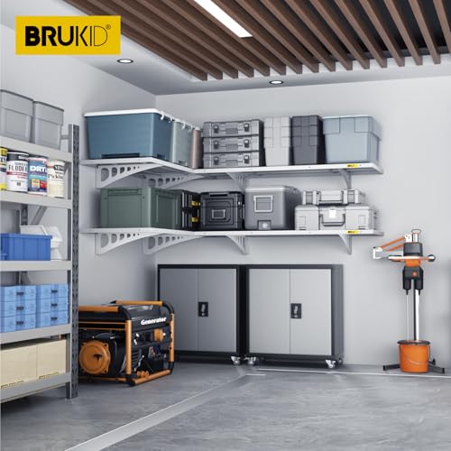2Pack 1.64x4ft Adjustable Metal Garage Wall Shelving Heavy Duty Garage Storage Shelf Wall Mounted White (1.64x4ft-2Pack / White)