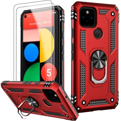 for Google Pixel 5A Case with Screen Protector (Red / Google Pixel 5A)
