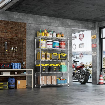 1750LBS Garage Shelving Wide Storage Shelves 5 Tier Metal Shelves Heavy Duty Adjustable Utility Shelf Rack (5 Tier, 15.7" D x 45.3" W x 70.9" H / Chrome)