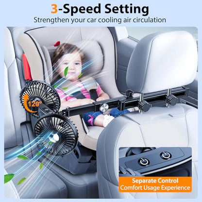 USB Car Fan for Backseat Kids Baby Rear Facing (White Blades / USB Car Fan-Long Arm)