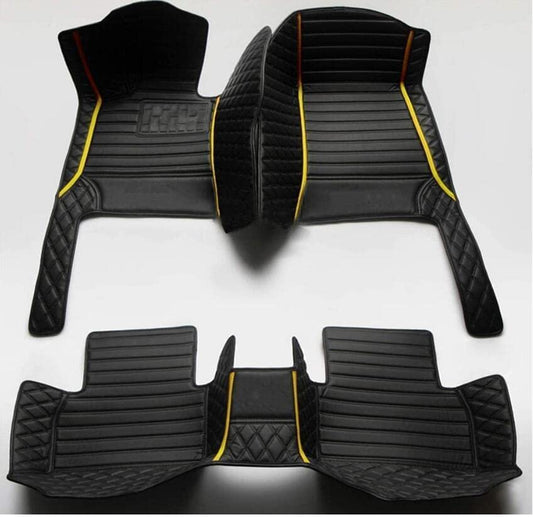 Custom All Weather Protection Leather Car Floor Mats for Cars Sedan SUV Sports Car Waterproof Floor Mat (ALL Black yellow)