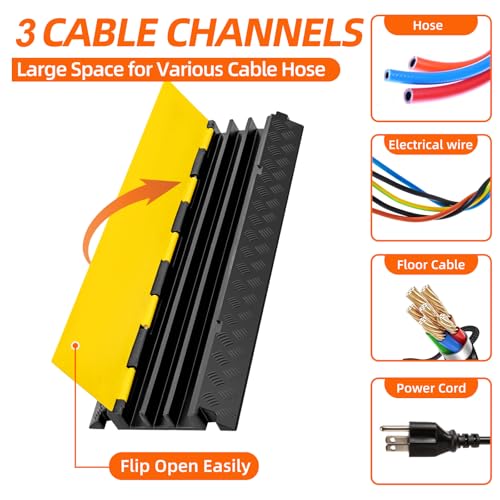 2 Pack 3 Channel Cable Protector Ramp Traffic Wire and Hose Ramp Cord Cover Heavy Duty Channels 44 (3 Channel 2 Pack)