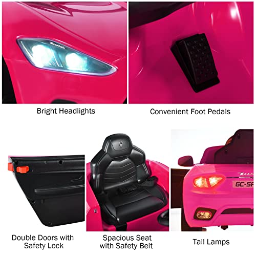 Ride on Car Pink Licensed Maserati Gbili 12V Battery Powered Electric Car with Parent Remote Control & Manual Modes (Maserati GranCabrio / Pink)