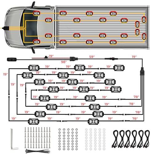 20 Pods Pure White LED Rock Lights Kit with Switch Wiring Harness (20 pods)