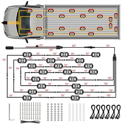 20 Pods Pure White LED Rock Lights Kit with Switch Wiring Harness (20 pods)