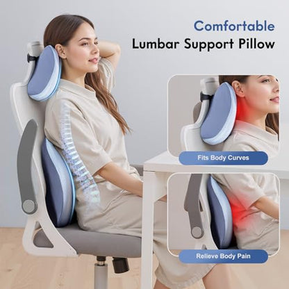 Lumbar Support Pillow and Neck Pillow for Office Chair Car (Blue / 2 Pieces)