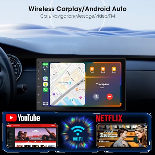 2 Din Car Radio with Wireless CarPlay & Android Auto (2+64G(With Backup Camera))