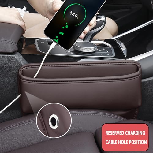 Universal Fit Premium Leather Car Seat Gap Filler Organizer (Brown，2 Pack)