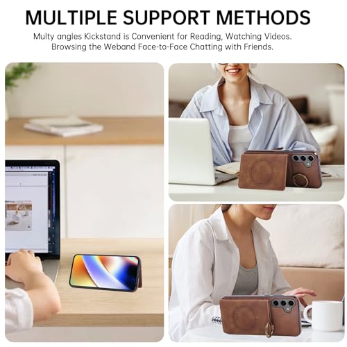 Compatible with Samsung Galaxy Samsung Galaxy S26 5G Wallet Case Screen Protector Crossbody Shoulder Strap Ring Buckle Stand Card Holder Magnetic Car Mount Phone Cover for S 26 26S Women Men Brown (Brown / for S26)