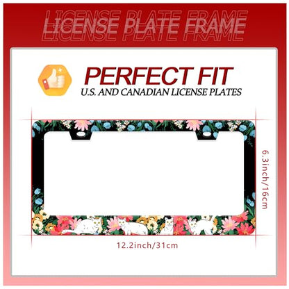 Cute Cat Flowers License Plate Frame Stainless Steel 2 (Cat Flowers)