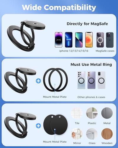 Dual Magnetic Phone Ring Holder (BK-Screw Hole)