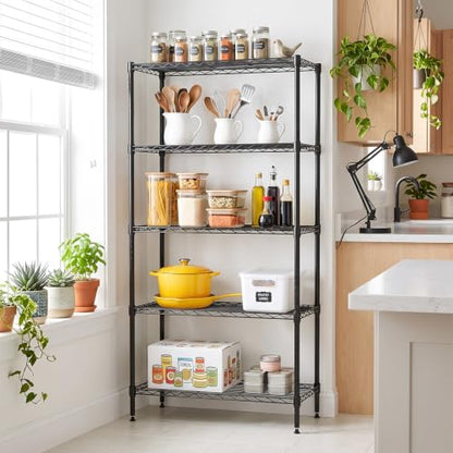 5 Tier Wire Shelf with Wheels (Black / 14"D x 30"W x 60"H)