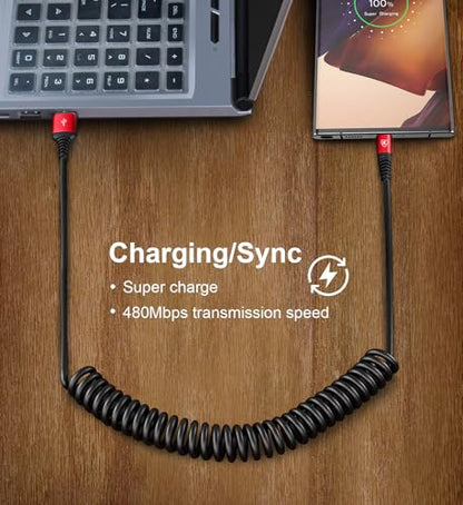 Coiled USB A to USB C Cable for Car 6FT 2Pack USB C Charger Cable Fast (6FT / Red)