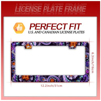 Fantasy Art Flowers License Plate Frame Colorful Mandala Floral License Plate Holder Funny Stainless Steel Accessories Cars Decor with 2 Holes and Screws Fits Standard Us Ca Vehicles 12.2 X 6 Inch (Fantasy Art Flowers)