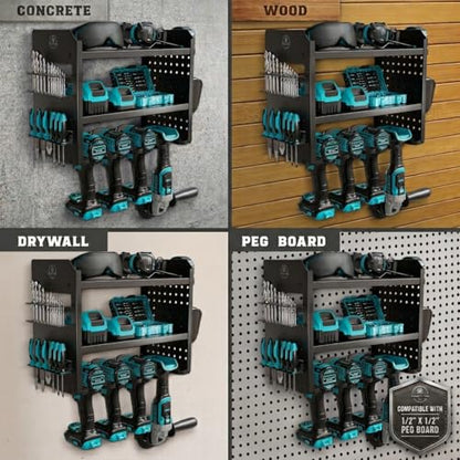 Power Tool Organizer Wall Mount (4 Drill Holder / Black)