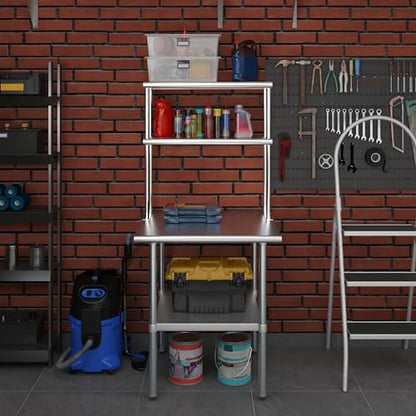 Stainless Steel Work Table Double Tier Overshelf (30" x 30" Work Table + 12" Overshelf)