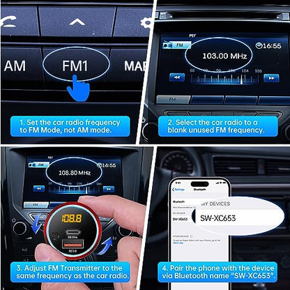 Bluetooth 5.4 Car Adapter 38W FM Transmitter Hands Free Calls (Black)