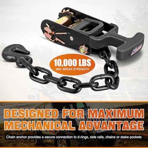 2" x 96" Lasso Style Car Tie Down Straps with Chain Hook Anchors (4Pcs 2in x 96in Wheel Straps)