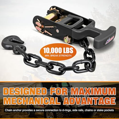 2" x 96" Lasso Style Car Tie Down Straps with Chain Hook Anchors (4Pcs 2in x 96in Wheel Straps)