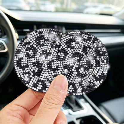2pcs Bling Leopard Car Coasters (Snow Leopard / 2pcs)