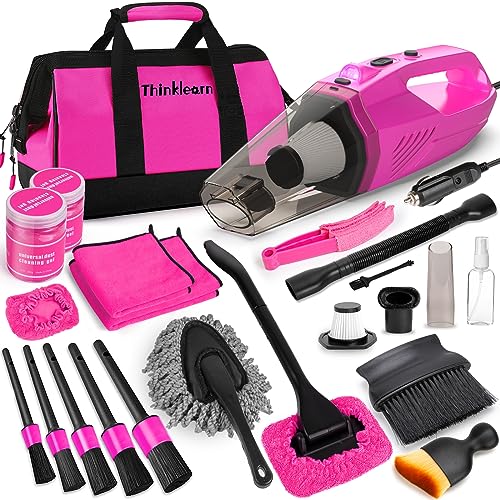 Car Cleaning Kit with High Power Car Vacuum Detailing Kit (Pink)