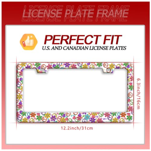 Colorful Peace Flower Stainless Steel License Plate Frame for US Cars Decor (Peace Flower)