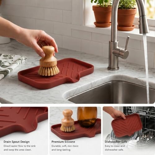Silicone Soap Dish with Drain Spout (Red / M(9.6"×5.3"))