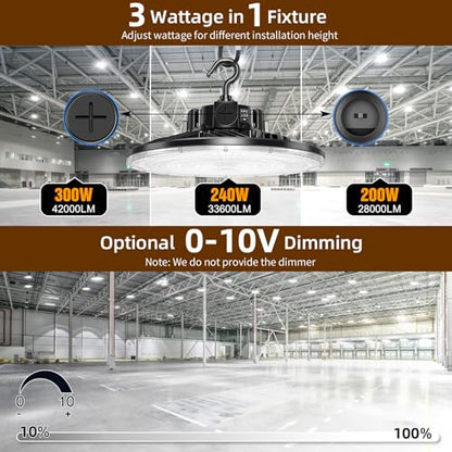3 Pack 480V LED High Bay Light UL Listed UFO Light 300W 240W 200W Adjustable